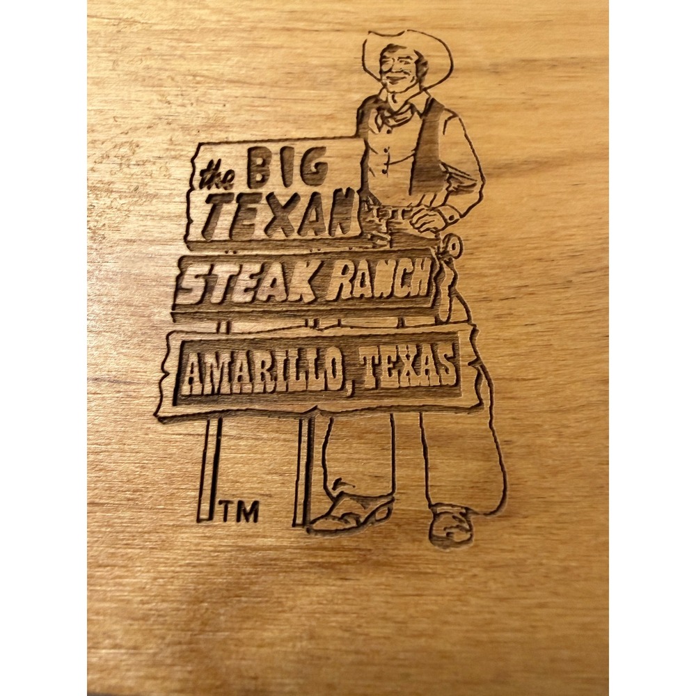Big Texan Steak Ranch Trinket Box Keepsake Wood Engraved Amarillo Texas